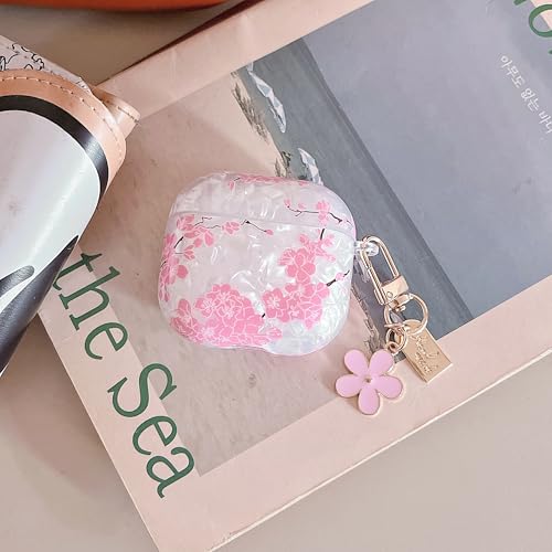 Image of MINSCOSE for Cute Glitter AirPods 4 Clear Case,Cherry Blossom Shell Pattern Aesthetics Design with Trendy Floral Keychain,Soft TPU Protective Cover with Cleaner Kit for AirPods 4-Pink