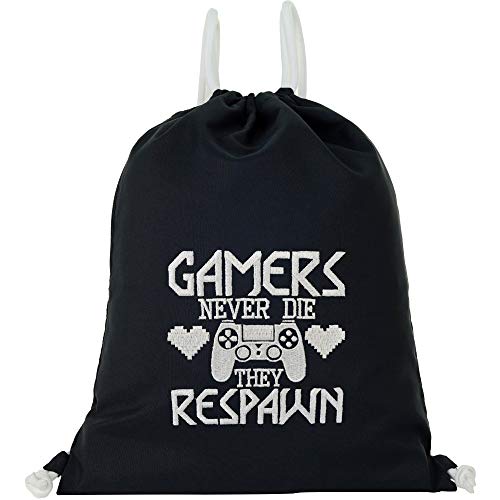 Sac de gym étanche noir GAMERS NEVER DIE grand format sac à dos de sport unisexe et robuste