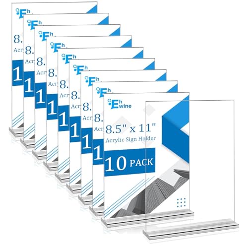 EHWINE 10 Pack 8.5 x 11 Acrylic Sign Holder, Clear Signs Display Holder Double-Sided Stand up Table Top Sign Holders Flyer Stand Frames Suitable for Office Business Store Hotels Party(Provide Non-slip Mats)