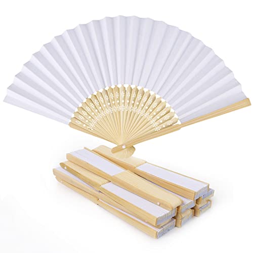 Éventail à main pliable de 21 cm blanc pour accessoire de danse et cortège