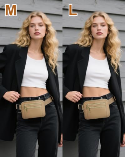 Image of Fanny Packs for Women 4 Zip Pocket Crossbody Belt Bag Waist Bags | Waterproof, Fashion Waist Pack, Crossbody Bags for Women, with Adjustable Strap, for Workout,Running,Traveling(Khaki,M)