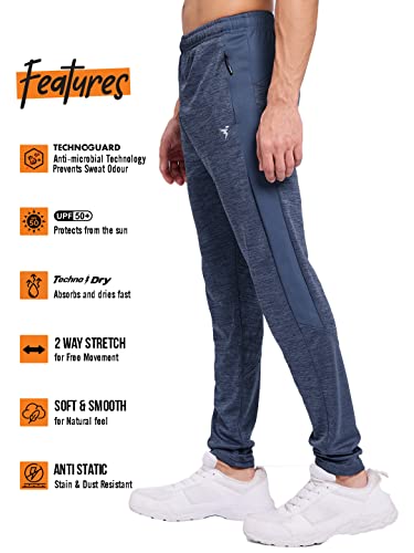 Image of TECHNOSPORT Men's Melange Slim Fit Techno Dry Trackpants Drawstring 2-Pocket Polyester Joggers for Gym Running Workout UPF50+ Anti Odour