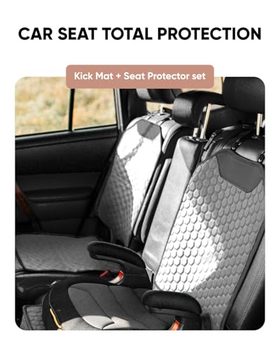 Image of Owleys Set Seat Back Organizer & Car Seat Protector Hexy Waterproof & Non-Slip Protector for Child Car Cushion for Leather and Fabric Seats (Gray Set 2)