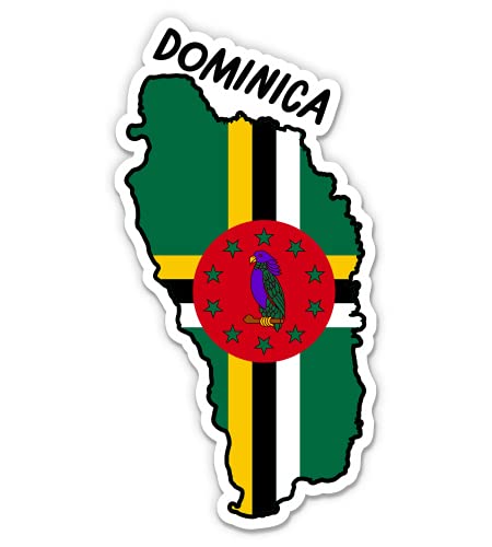 Squiddy Dominica Map with Flag - Vinyl Sticker Decal for Phone, Laptop, Water Bottle - 3"