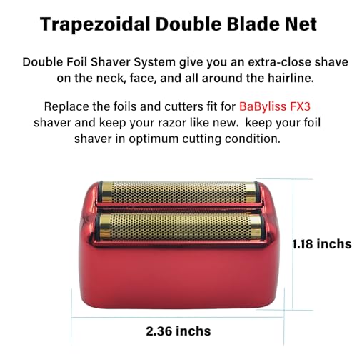 Image of Compatible with BaByliss Pro FX3 Foil Shaver Replacement Head - 1Pack Red | Rplacement Foil Compatible with BaBylisspro FX3 Professional High Speed Foil Shaver Top, FXX3RF Blade Parts with 2 Cutters
