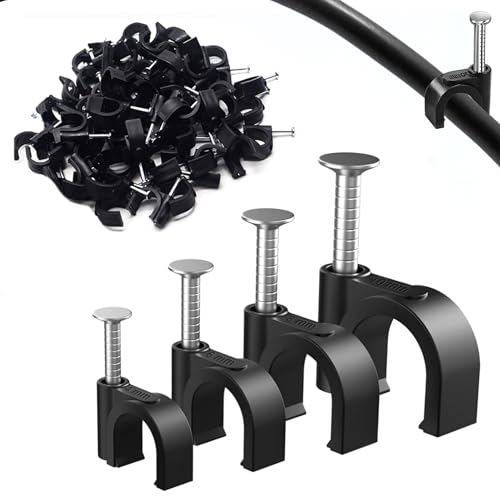 400PCS Round Cable Wall Clips 4 Sizes4mm 6mm 8mm 10mm) Cable Nail Clips for Organizing Ethernet USB Cable Phone Line and TV Line-Black