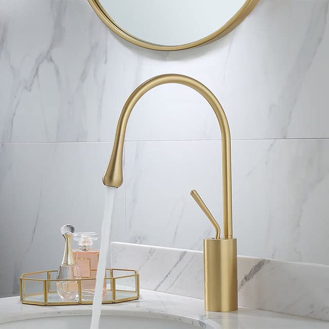 Robinet de lavabo salle de bain mitigeur eau chaude froide or brossé