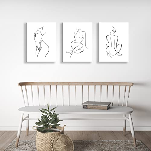 Jiomsety Minimalist Line Art Prints Set Of 3 Woman Body One Line Drawing Poster Abstract Minimalist Wall Art For Women Black And White Wall Art For Woman Bedroom Bathroom 12X16Inch Unframed #TOP3