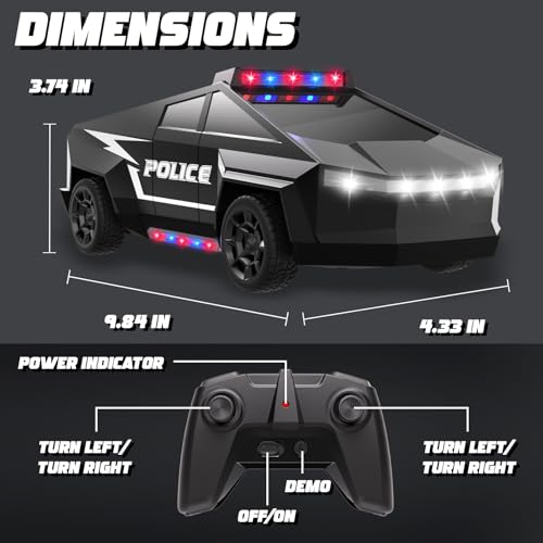 Cheffun Police Cars for Kids Ages 4-8 - Remote Control Car, 1:22 RC Trucks Toy for Boys, RC Car with Light and Loadspace, Birthday Gifts for Boys/Girls Age 4 5 6 7 8 9 10-12+