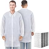 Cutecrop 50 Pack Disposable Lab Coats for Adults Lab Coat Bulk with Knitted Cuffs and Collar Laboratory Coat(White,Large)