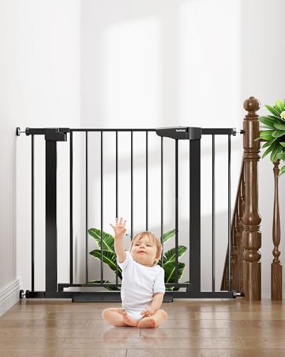 Image of Cumbor 29.7-40.6" Baby Gate for Stairs, Mom's Choice Awards Winner-Dog Gate for Doorways, Pressure Mounted Self Closing Pet Gates for Dogs Indoor, Durable Safety Child Gate with Easy Walk Thru Door