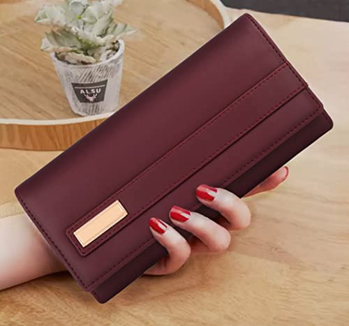 Image of ALSU Women's Maroon Hand Wallet Trendy | Hand Clutch| Hand Purse| 6 Card Pocket| Zipper Pockets| Phone Pocket| Office use (shd-002mar)
