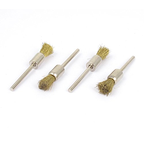 Aexit 4pcs 8mm Wire Wheels & Brushes Dia Brass Wire 3mm Shank Pen Shape Polishing Brush Wheel Power Brus Jewelry Tool