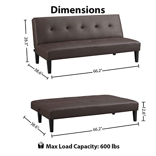 Naomi Home Tufted Futon Sofa Bed, Faux Leather Futon Couch, Modern Convertible Folding Sofa Bed Couch With Wooden Legs, Reclining Small Couch Bed, Durable And Sturdy Futon, Espresso #TOP1