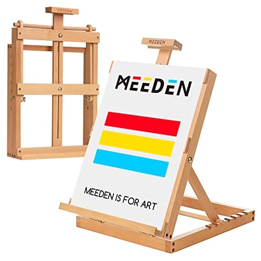 Meeden Artist - Caballete de estudio de madera con marco en H para artistas y pintura de madera de haya, con capacidad para lienzos de hasta 23 pulgadas, soporte de escritorio portátil resistente