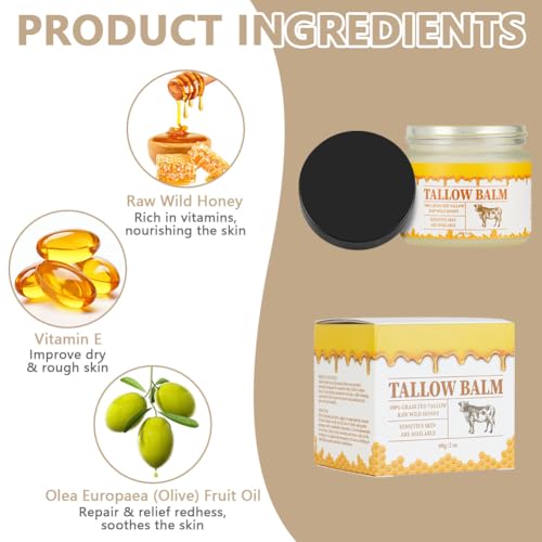 Beef Tallow Honey Balm, Beef Tallow for Skin Organic Tallow Beef Honey Balm, Nourishing Beef Tallow Moisturiser - Image 3