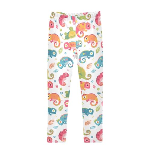 KLL Colorful Pattern with Cute Chameleons Toddler Girls' Legging Soft High Waisted Yoga Pants Sports