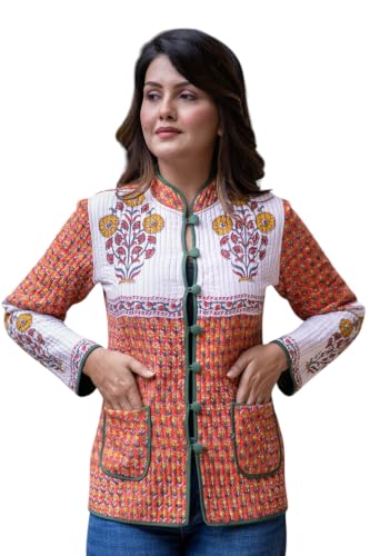 Image of Reversible Jacket for Women | Double Sided Quilted Jacket | Reversible Winter Jacket for Women | Stylish Ethnic Printed Jacket | Warm & Comfortable Casual Outerwear