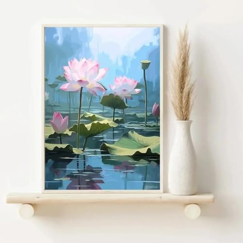 Toile vintage de style chinois paysage étang fleur de lotus pour salon