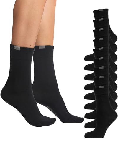 Nur Die 9er Pack Passt Perfekt Socken atmungsaktive Baumwolle einfarbig Komfortbund ohne drückende Naht Damen