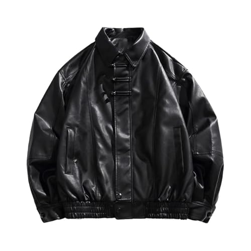 Veste en cuir pour homme col montant style vintage noir blouson motard