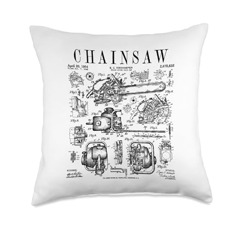 Grandio Design Chainsaw Lumberjack Vintage Patent Print Throw Pillow, Double-Sided