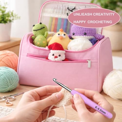 Image of Yarniss Complete Crochet Kit for Beginner Adults, All in One Crochet Kit with 1120 Yards Yarn, 12 Ergonomic Crochet Hooks, Step by Step Video Tutorial, Pink