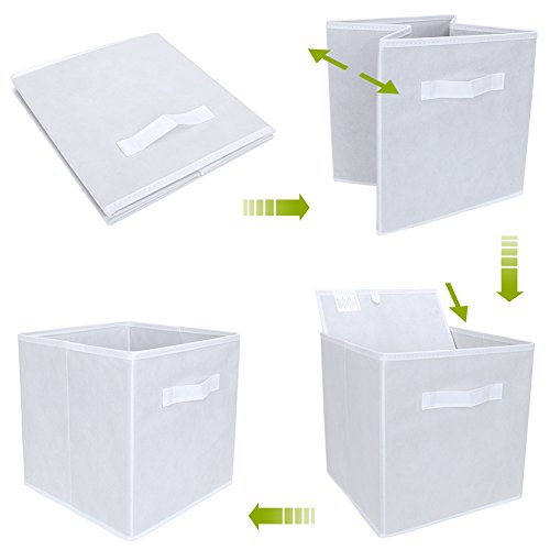 Ezoware Set Of 6 Foldable Fabric Basket Bin Collapsible Storage Cube For Nursery, Kids Toys Organizer, Shelf Cabinet (White) #TOP3
