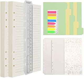 Wonderpool 320 Pages Ruled/Lined Paper with 5 Binder Divider,2 Binder Pocket,160 Neon Page Marker,1 Bookmark,for Refillable 6 Ring Binder Diary Notebook Planner (A5)