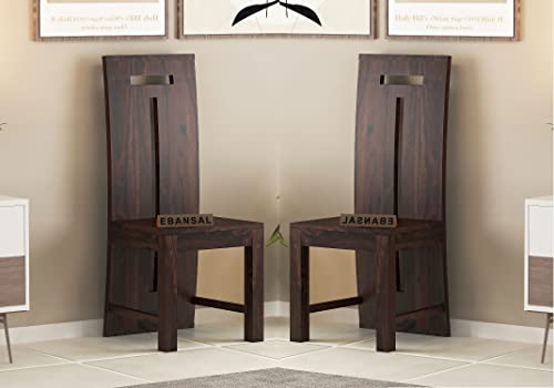 Image of T-Poster Wooden Dining Chairs Set of 2 for Kitchen & Dining Room, Two Seats, Solid Sheesham Wood, Walnut Finish