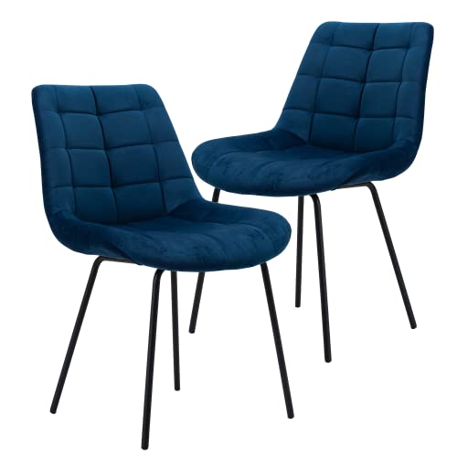 NicBex Velvet Dining Chairs, Upholstered Reception Chairs, Tufted Accent Chair with Metal Legs for Home Kitchen, Living Room, Set of 2, Blue