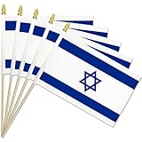 Pack of 20, Handheld Israeli Flags 5x8 Inch - Small Israel Flags on Wood Sticks with Gold Spear Top, Mini Israeli Flags for Parades, Yom Haatzmaut, Yom Yerushalayim, National Patriotic Events