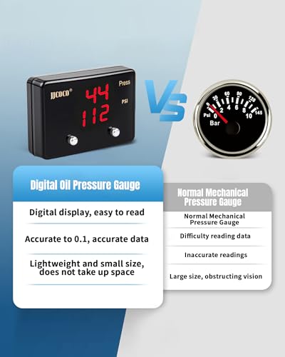 JJCOCO Dual Oil Pressure Gauge 232PSI LED Digital Display 12V Press Gauge Meter Kit with Oil Pressure Sensor for Car Truck Vehicle Automotive