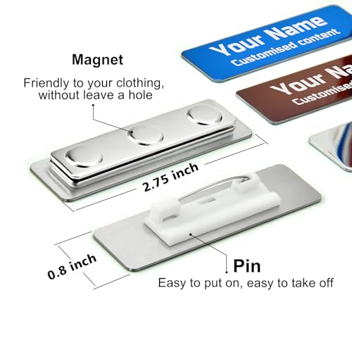 Image of Custom Magnetic Name Tags Customize Text Metal Engraved Personalized Badge