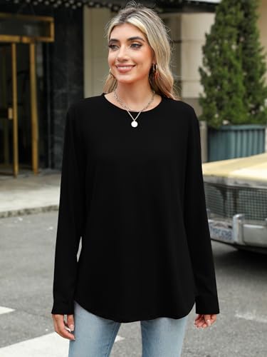 Image of Elesomo Womens Shirts Casual Crew Neck Short /Long Sleeve Tunic Tops Tees