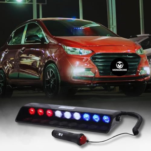 Image of MONARCHIE 9 LED Car Police Emergency Strobe Light With Red Blue White Flasher, 6 Flashing Modes | Suitable for SUV, MUV's, Sedans, Hatchback