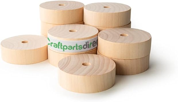 2-1/2 inch by 3/4 inch Flat Slab Wooden Toy Wheel - 3/8 inch Hole, Unfinished Blank | 12 Pack