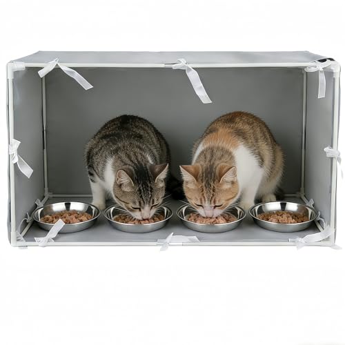 Dmnnlp Large Outdoor Cat Feeding Station & Shelter with 4 Bowls - 35"x 17"x 17" Waterproof Pet House Dining Room for Multiple Stray, Feral Cats, Dogs & Rabbits