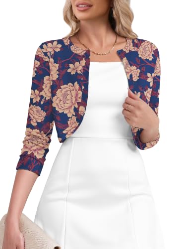 Image of Heymoments Women's 3 /4 Sleeve Casual Shrugs Lightweight Open Front Cropped Cardigan for Dresses