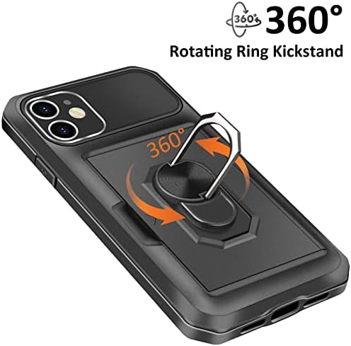 Vunake for iPhone 12 Case with Card Holder iPhone 12 Wallet Case with Ring Kickstand 2-Cards Slot Case Heavy Duty Hard PC TPU Bumper Cover Armor Shockproof Protective Phone Case Cover for iPhone 12
