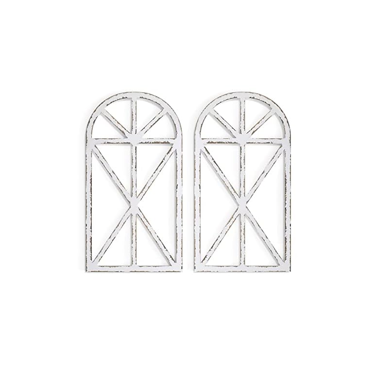 Barnyard Designs 13x27 Rustic Window Frame Wall Decor, Farmhouse Window Wall Decor, Vintage Country Wall Hanging Decor, Farmhouse Bedroom Decor, Window Decor, Vintage Wall Decor, White, Set of 2