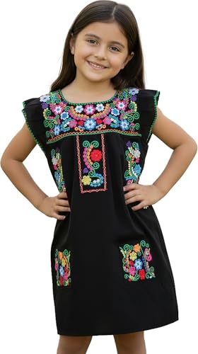 YZXDORWJ Girl Mexican Embroidered Dress Traditional Floral Short Sleeve