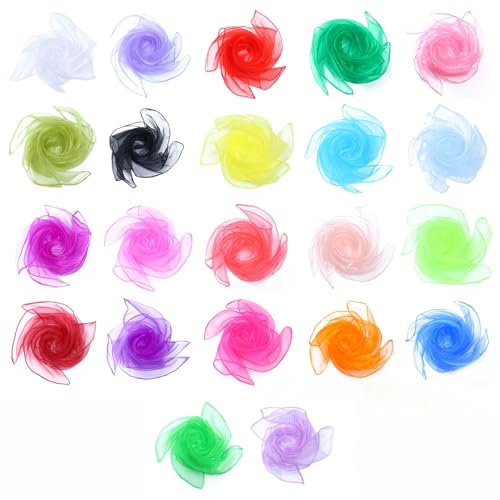 Xynovate 22 Stück Jongliertücher, 22 Farben Bunte Chiffontücher für Tanzen, Bühnenauftritte, Show, Jonglieren und Sensorisches Training