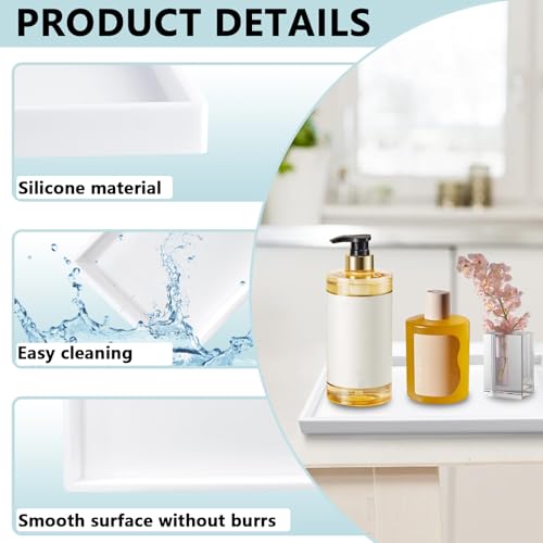 Sekonow 2 Pack Bathroom Tray Countertop, Large 12'' Shatterproof Silicone Vanity Tray Rectangular Toilet Tank Tray, Soap Dispenser Tray Sponge Holder for Kitchen Sink (White) by Sekonow - Used condition - Image 3