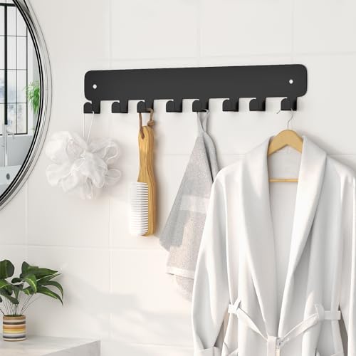 pickpiff-1-Pack-Key-Holder-for-Wall-Adhesive-Key-Hooks-with-8-Hooks-Wall-Mounted-Black-Key-Hangers-for-Wall-Decor-No-Drill-for-Living-Room-Kitchen-Office