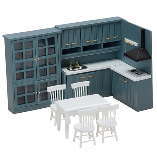 Meubles Maison poupée Bois : Cuisine Dollhouse 1:12 avec Table Chaise et Armoire