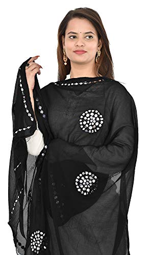 Image of YOUTHQUAKE Plastic Mirror Work Embroidered Chiffon Dupatta for Women & Girls