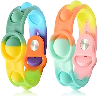 HYSZX Stress Relief Wristband Push Bubble Sensory Fidget pop it Bracelets Toy,Wearable Push Pop Bubble Fidget Hand Finger Press Silicone Bracelet Toy for Kids and Adults ADHD ADD Autism-2 Pcs