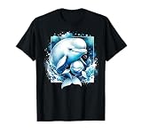 Ocean Mammal Mom And Baby Beluga White Whale Watercolor T-Shirt
