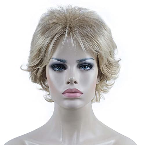 Aimole Short Curly Synthetic Wigs Full Capless Hair Women's Thick Wig for Everyday (15BT613 Blonde Mix)